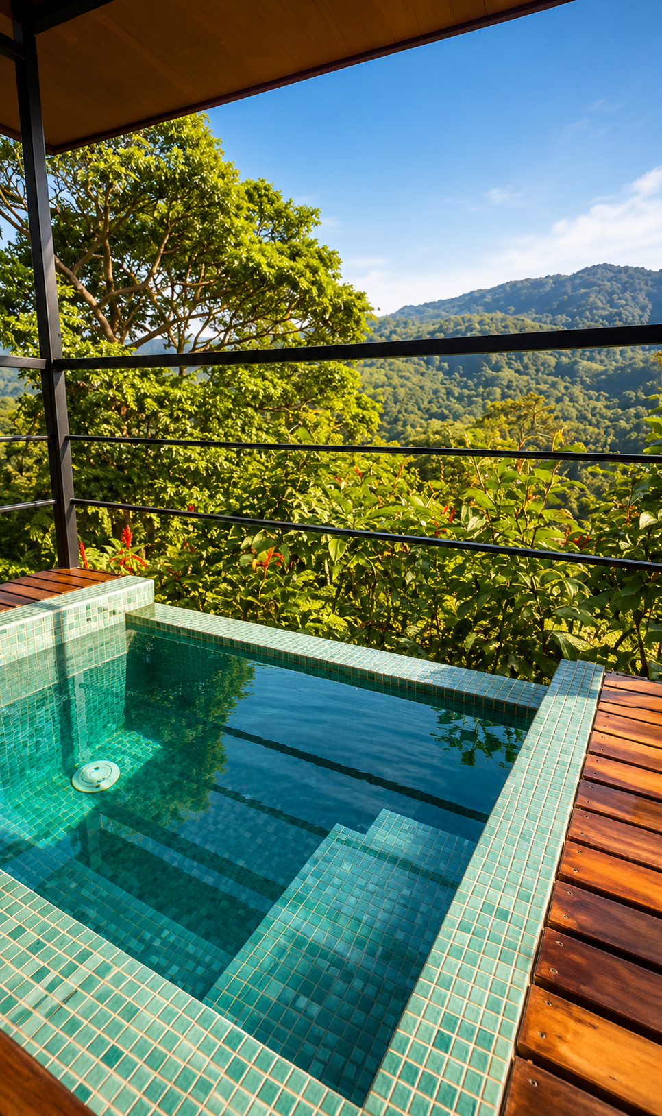 Jacuzzi privado en el balcón, frente a la selva